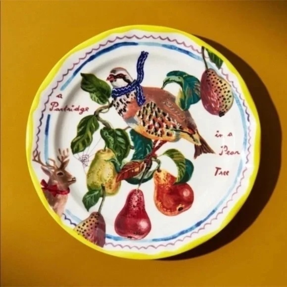 NWT Anthropologie Nathalie Lete 12 Days Christmas Partridge Tree Dessert Plate - Picture 1 of 3
